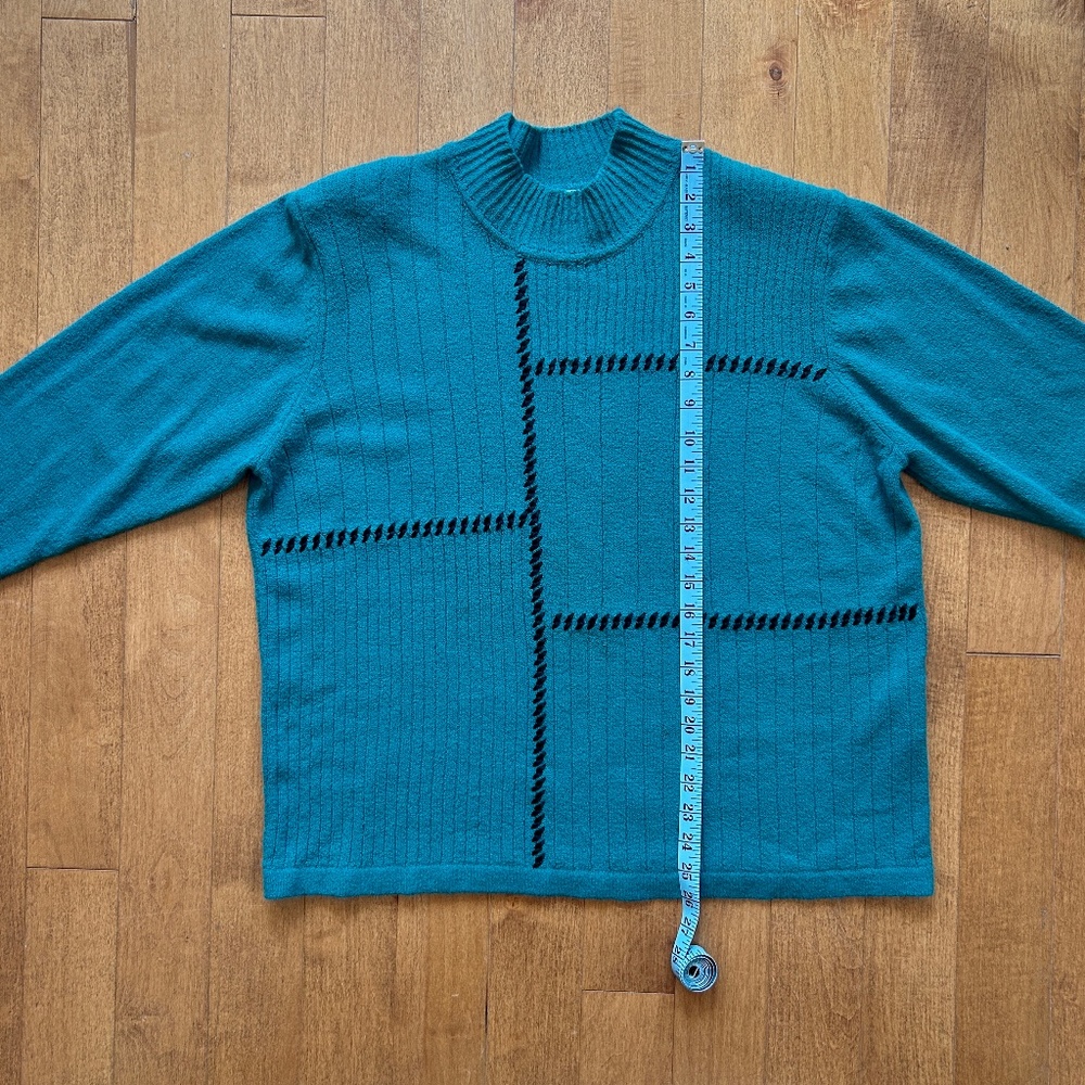 Allison Daley Teal Sweater with Black Stitching Design - Picture 4 of 7
